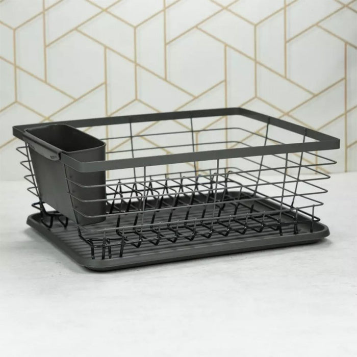 Kinghoff KH-1715 Scolapiatti nero con vassoio per riporre gli utensili da cucina
