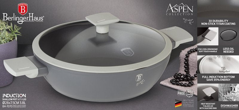 Berlinger haus BH-7070 Aspen Titanium Pentola piatta antiaderente 28 cm