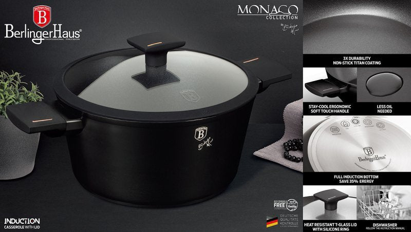 Berlinger Haus BH-7087 Pentola in titanio con coperchio in vetro, 24 cm, pentole antiaderenti