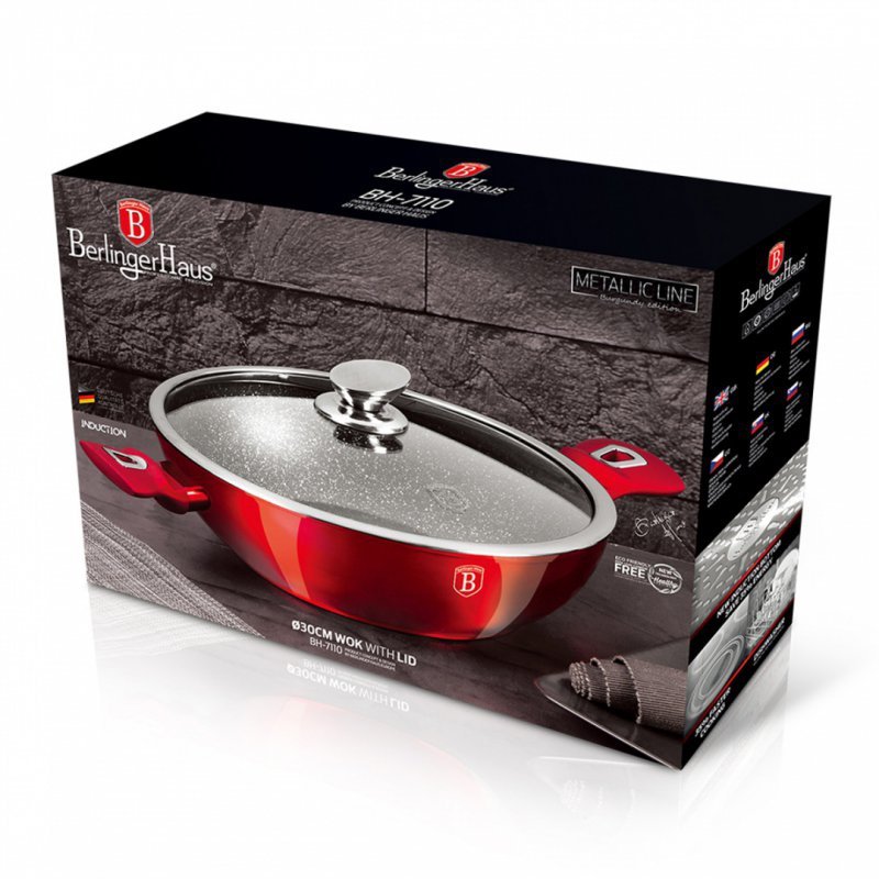 Berlinger haus BH-7110 Pentola wok in granito metallizzato bordeaux 28 cm