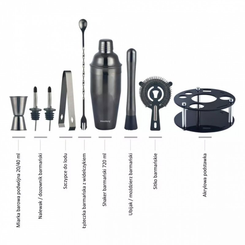 Klausberg KB-7581 Elegante set di utensili da bar con supporto
