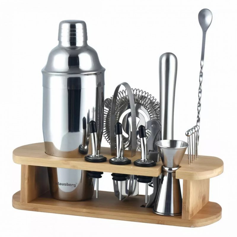Klausberg KB-7582 Elegante set di utensili da bar con supporto in bambù