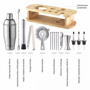 Klausberg KB-7582 Elegante set di utensili da bar con supporto in bambù
