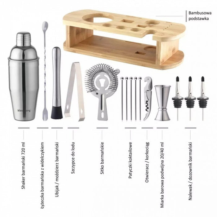 Klausberg KB-7582 Elegante set di utensili da bar con supporto in bambù