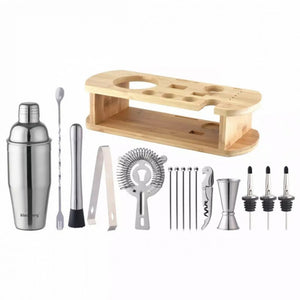 Klausberg KB-7582 Elegante set di utensili da bar con supporto in bambù
