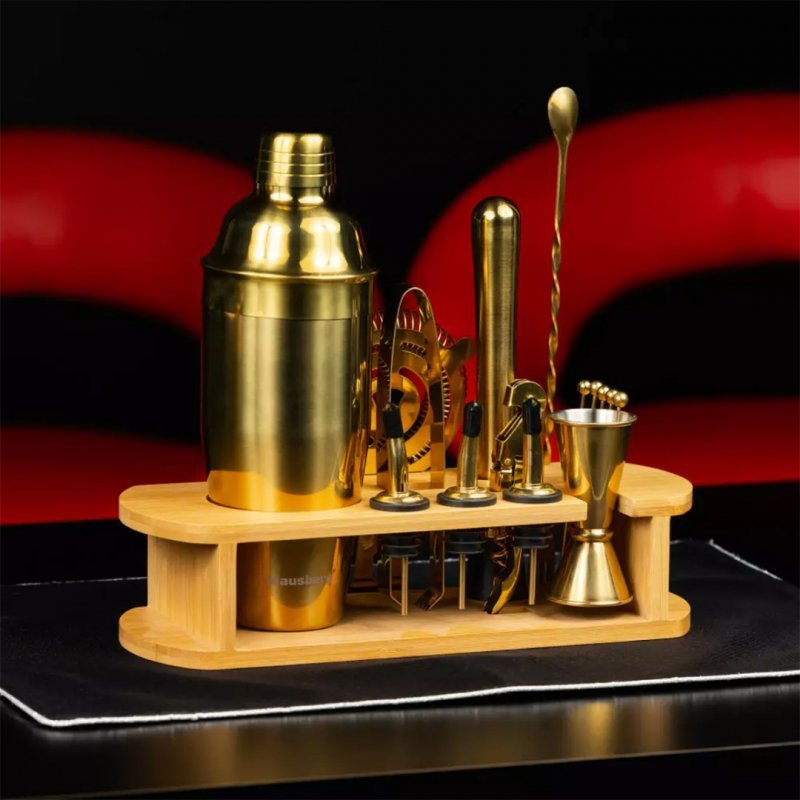 Klausberg KB-7583 Elegante set di utensili da bar con supporto in bambù