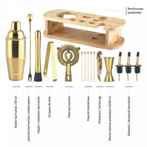 Klausberg KB-7583 Elegante set di utensili da bar con supporto in bambù