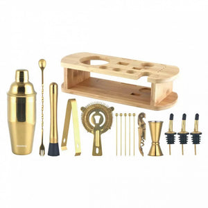 Klausberg KB-7583 Elegante set di utensili da bar con supporto in bambù