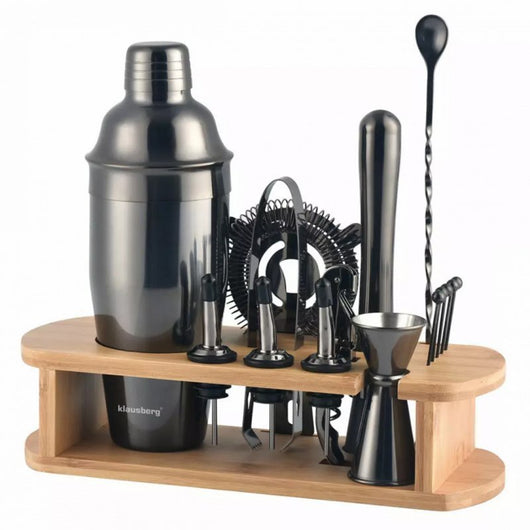 Klausberg KB-7584 Elegante set di utensili da bar con supporto in bambù