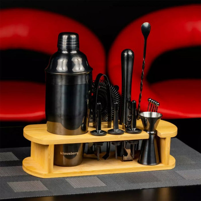 Klausberg KB-7584 Elegante set di utensili da bar con supporto in bambù