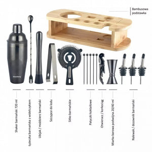 Klausberg KB-7584 Elegante set di utensili da bar con supporto in bambù