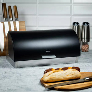 Kinghoff KH-3208 Portapane in acciaio con coperchio in acrilico nero