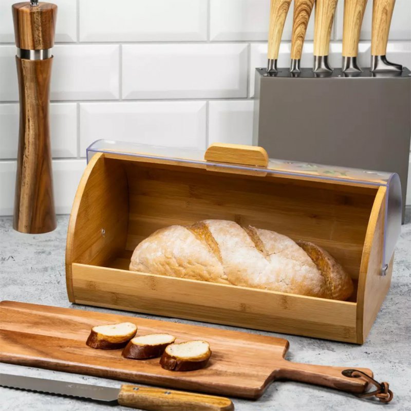 Kinghoff KH-3615 Portapane in bambù e acrilico con coperchio trasparente