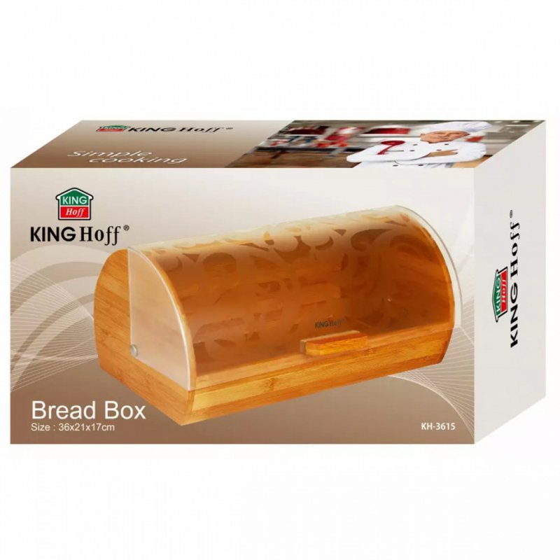 Kinghoff KH-3615 Portapane in bambù e acrilico con coperchio trasparente