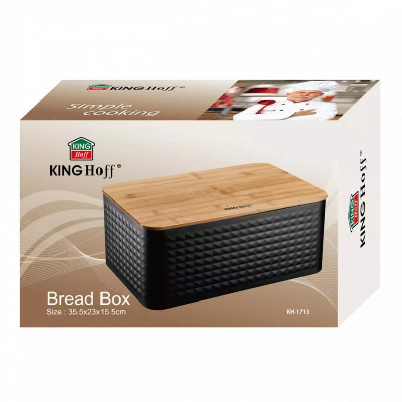 Kinghoff KH-1713 Portapane in acciaio con tagliere in bambù