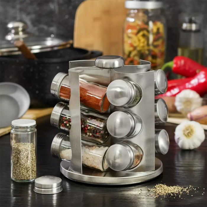 Kinghoff KH-4005 Porta spezie con 12 contenitori in vetro e supporto