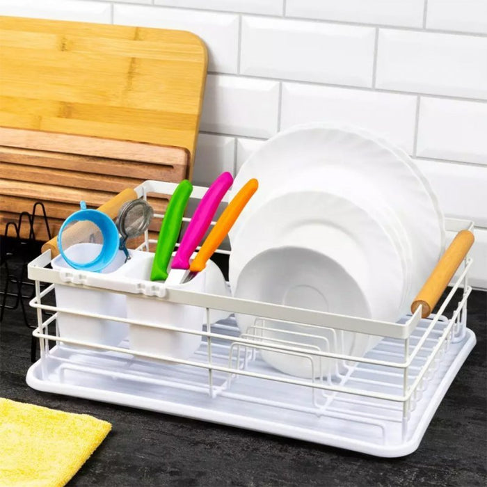 Kinghoff KH-1730 Elegante scolapiatti bianco con portaposate rimovibile