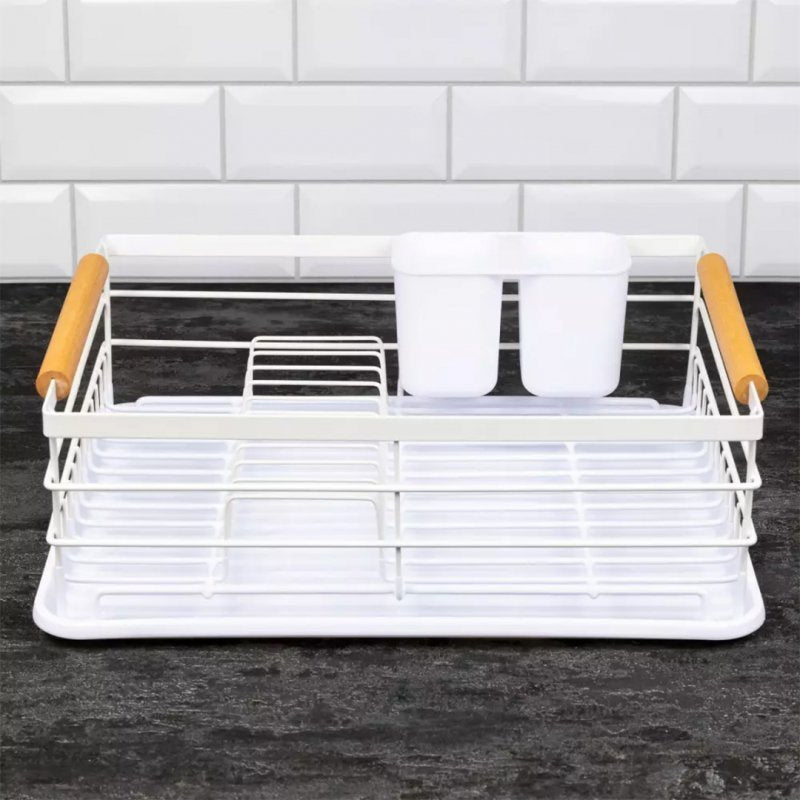 Kinghoff KH-1730 Elegante scolapiatti bianco con portaposate rimovibile