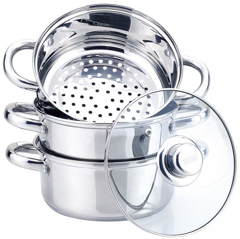 Kinghoff KH-3319 Set per cottura a vapore in acciaio inossidabile da 24 cm con manici Cool-Touch