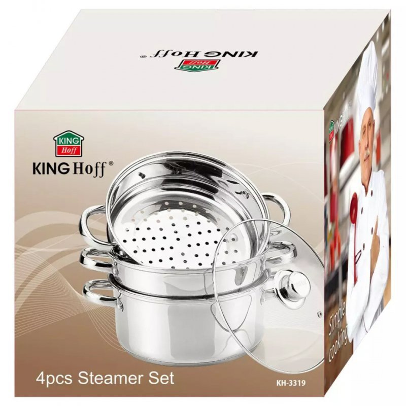 Kinghoff KH-3319 Set per cottura a vapore in acciaio inossidabile da 24 cm con manici Cool-Touch