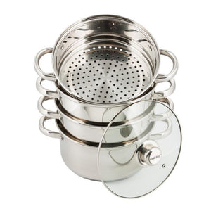 Kinghoff KH-3320 Set per cottura a vapore in acciaio inossidabile da 24 cm con coperchio in vetro