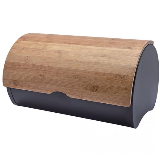 Elitehoff 2738 Modern Black Metal and Bamboo Bread Box