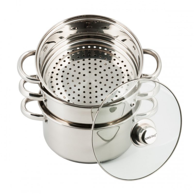 Kinghoff KH-3328 Set di pentole per la cottura a vapore in acciaio inossidabile, 4 pezzi, 22 cm