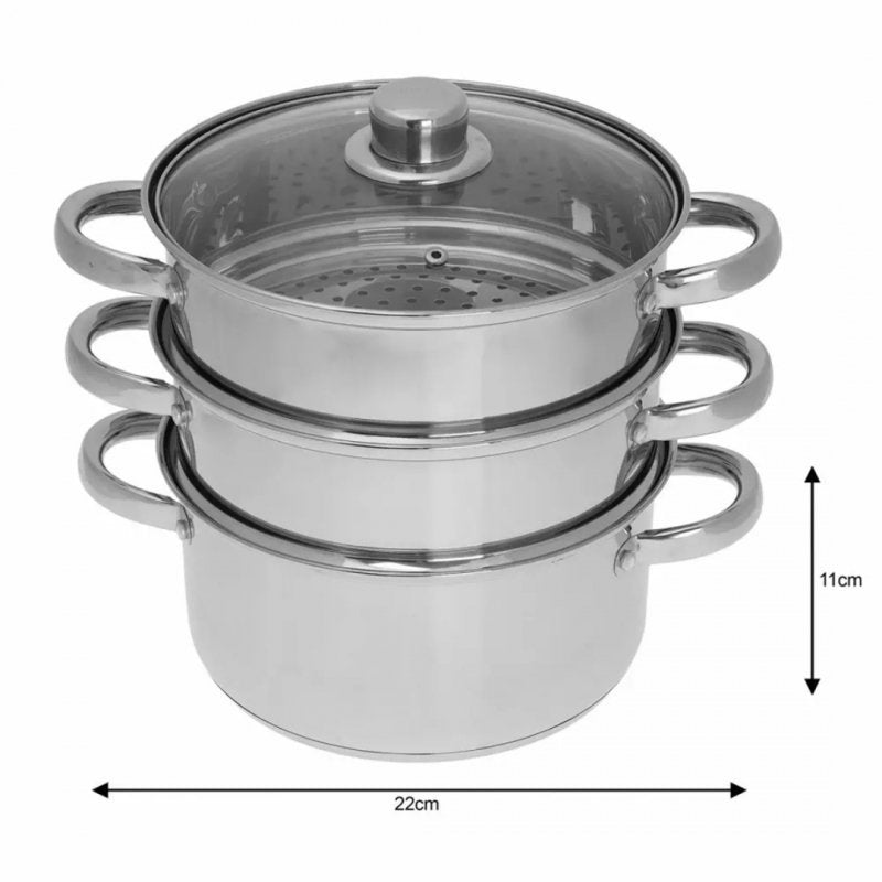 Kinghoff KH-3328 Set di pentole per la cottura a vapore in acciaio inossidabile, 4 pezzi, 22 cm