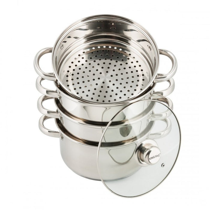 Kinghoff KH-3329 Set di pentole per la cottura a vapore in acciaio inossidabile, 5 pezzi, 22 cm