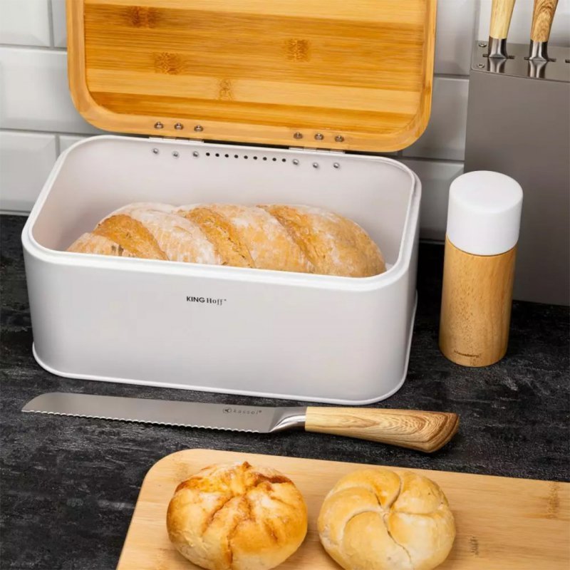 Kinghoff KH-1795 Portapane in bambù e acciaio per la cucina