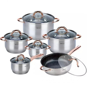 Set di pentole Kinghoff KH-1766 in acciaio inossidabile da 12 pezzi con rivestimento antiaderente