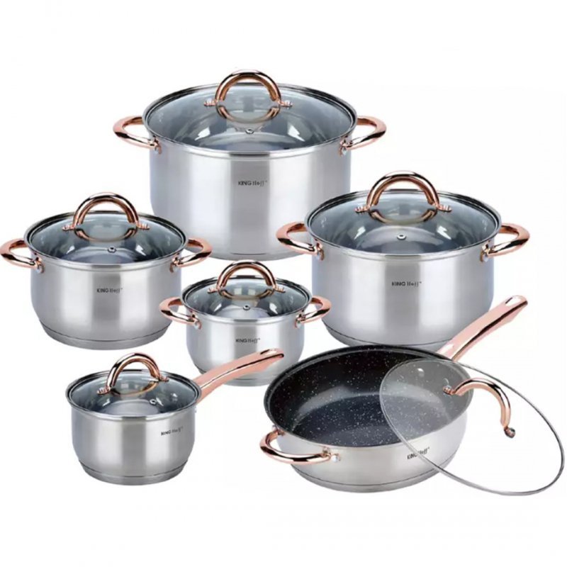 Set di pentole Kinghoff KH-1766 in acciaio inossidabile da 12 pezzi con rivestimento antiaderente