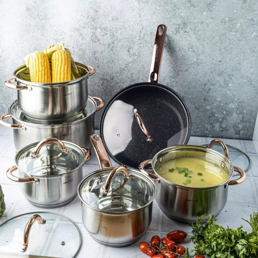 Set di pentole Kinghoff KH-1766 in acciaio inossidabile da 12 pezzi con rivestimento antiaderente