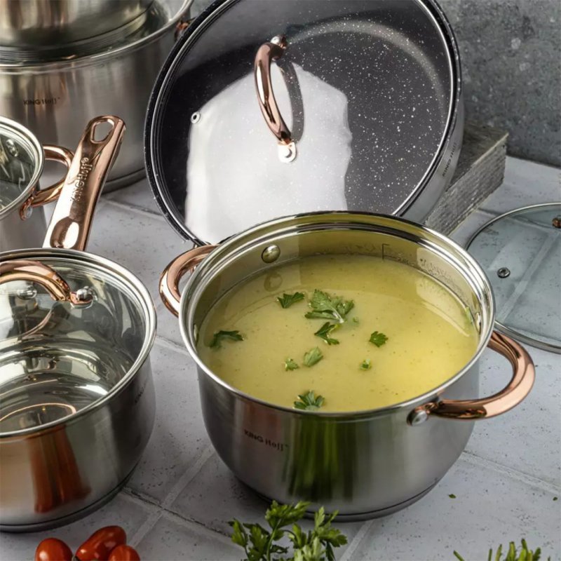 Set di pentole Kinghoff KH-1766 in acciaio inossidabile da 12 pezzi con rivestimento antiaderente