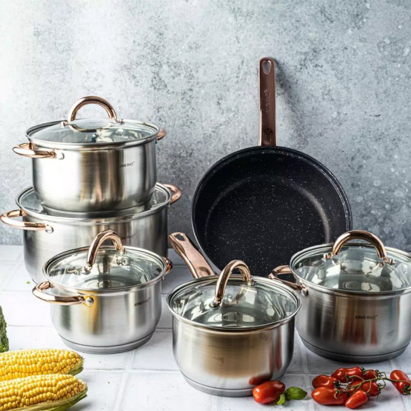 Set di pentole Kinghoff KH-1766 in acciaio inossidabile da 12 pezzi con rivestimento antiaderente