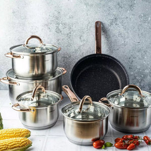 Set di pentole Kinghoff KH-1766 in acciaio inossidabile da 12 pezzi con rivestimento antiaderente