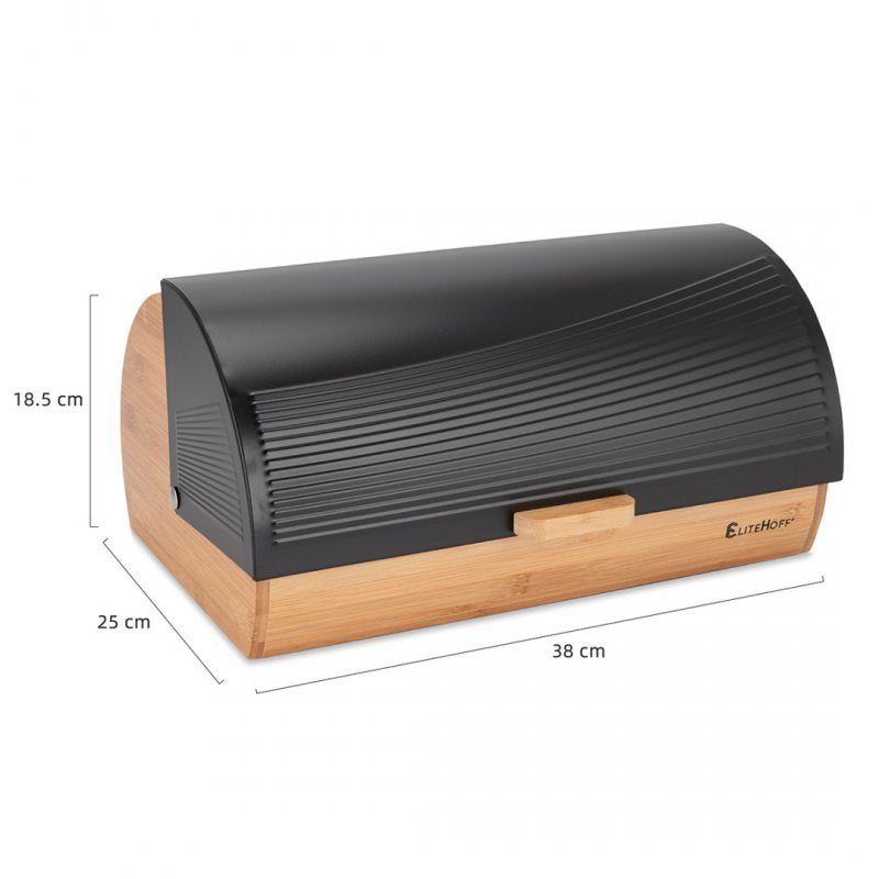 Elitehoff E-6053 Modern Bamboo Bread Box con coperchio in acciaio nero