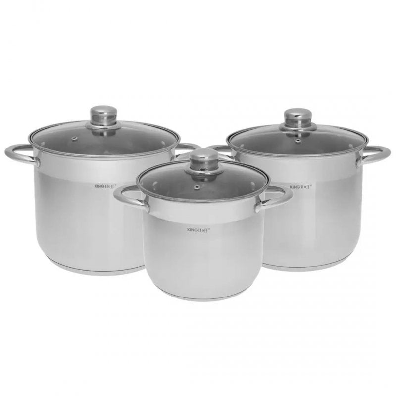 Set di pentole Kinghoff KH-4311 in acciaio inossidabile con 3 pentole e coperchi in vetro