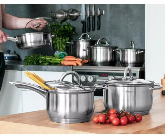 Set di pentole in acciaio inossidabile Kinghoff KH-4450 con coperchi in vetro