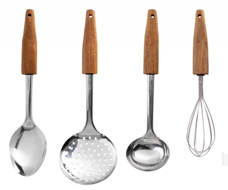 Husla 73952 Set di utensili da cucina in legno di acacia, 4 pezzi