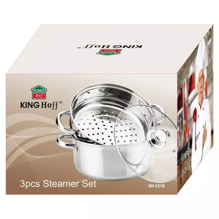 Set per cottura a vapore in acciaio inossidabile Kinghoff KH-3318 da 24 cm con manici Cool-Touch