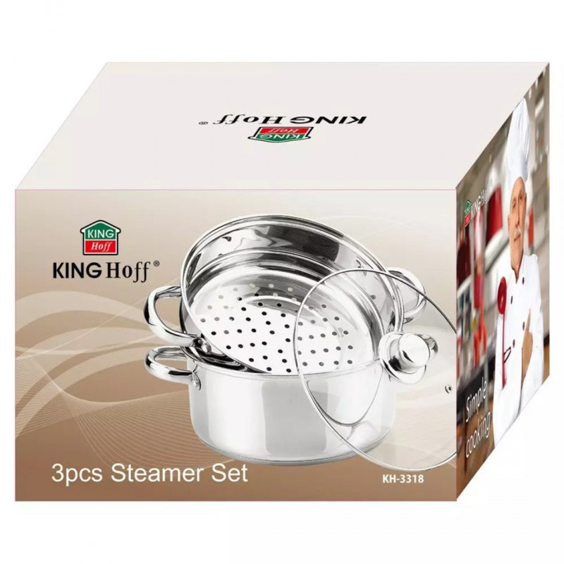 Set per cottura a vapore in acciaio inossidabile Kinghoff KH-3318 da 24 cm con manici Cool-Touch