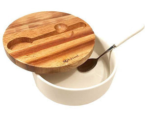 Kassel 93557 Zuccheriera in porcellana bianca con cucchiaio e coperchio in acacia