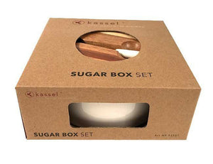 Kassel 93557 Zuccheriera in porcellana bianca con cucchiaio e coperchio in acacia