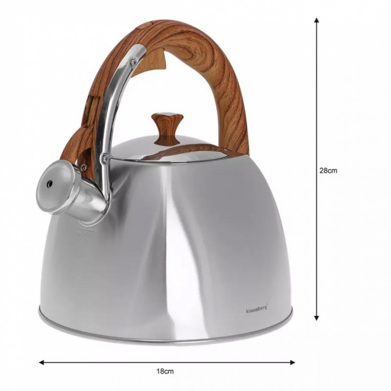 Klausberg KB-7193 Bollitore a fischio in acciaio inossidabile da 3 litri per tutti i fornelli