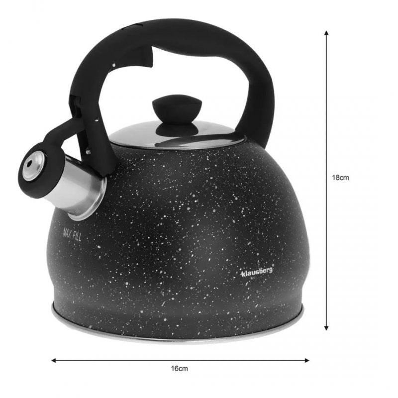Klausberg KB-7320 Bollitore con fischietto in marmo da 2 litri con manico Soft Touch