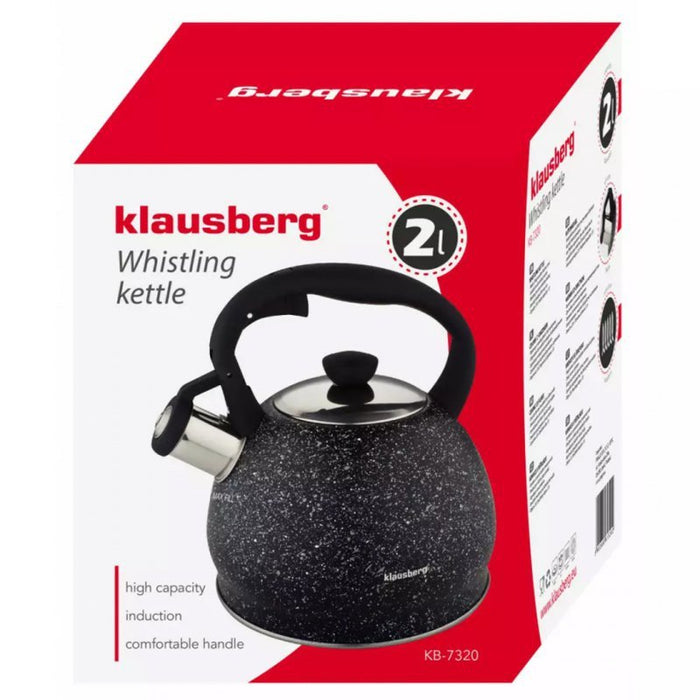 Klausberg KB-7320 Bollitore con fischietto in marmo da 2 litri con manico Soft Touch
