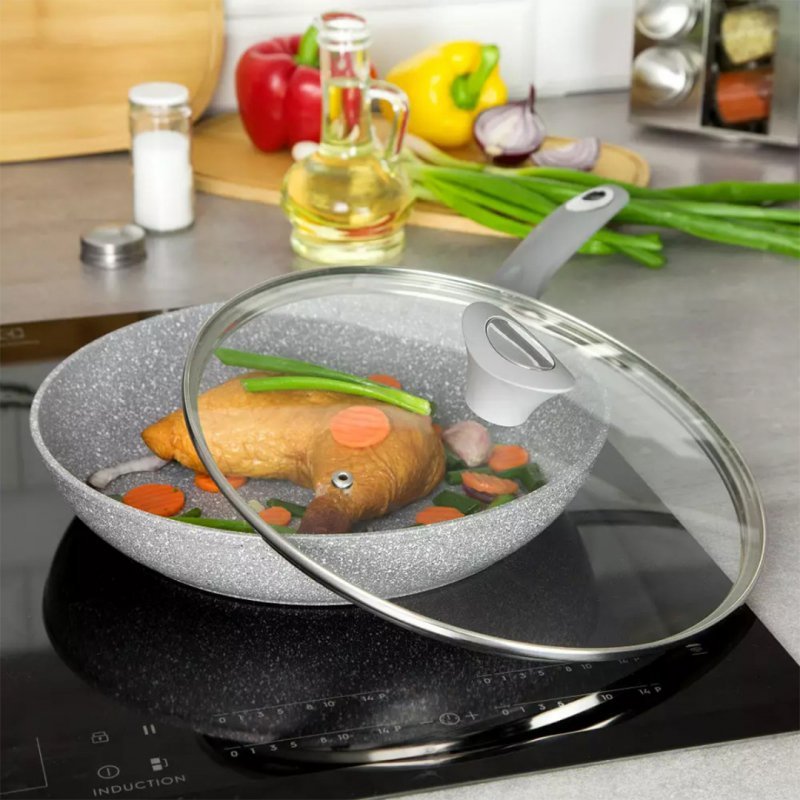 Klausberg KB-7316 Padella in granito da 24 cm con coperchio in vetro
