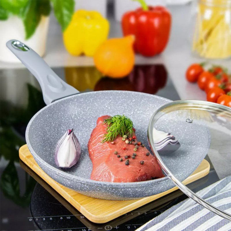 Klausberg KB-7317 Padella rivestita in granito con coperchio in vetro 26 cm