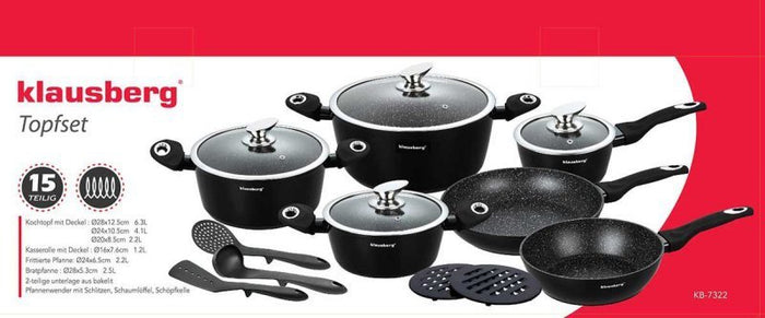 Klausberg KB-7322 Set di pentole antiaderenti in granito da 15 pezzi